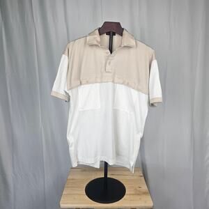 Countess Mara Colorblock Polo Shirt Beige White M Hong Kong Vintage Y2K Preppy
